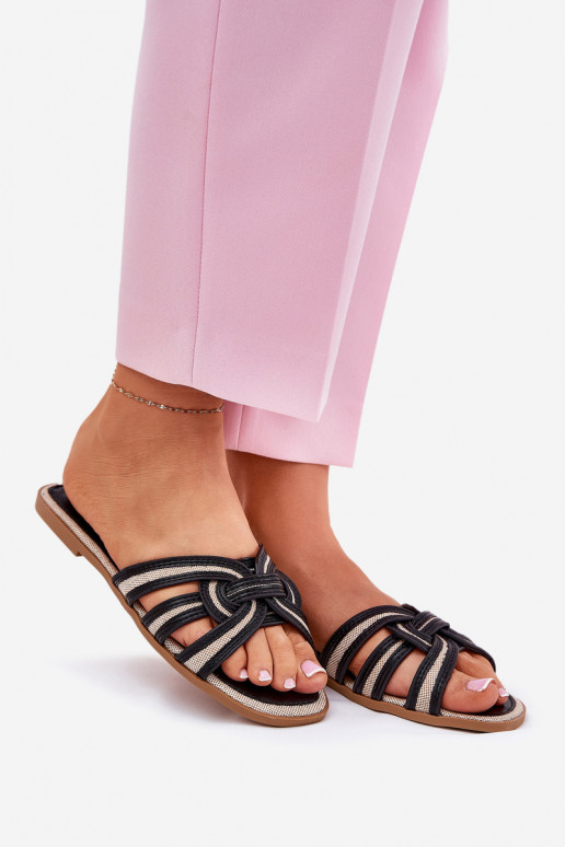 Papuče Dámsky byt Z Przeplatającymi Się Paskami čierna Acimine