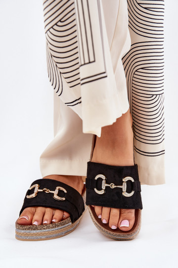 Dámske papuče s platformou so zlatými detailmi A trblietky čierna Morisela 2