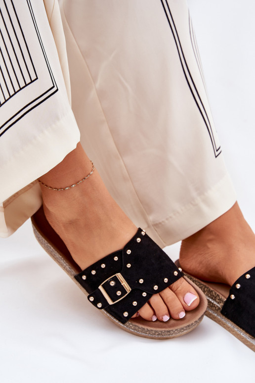 Dámske papuče s platformou s prackami A cvoky čierna Nusithia