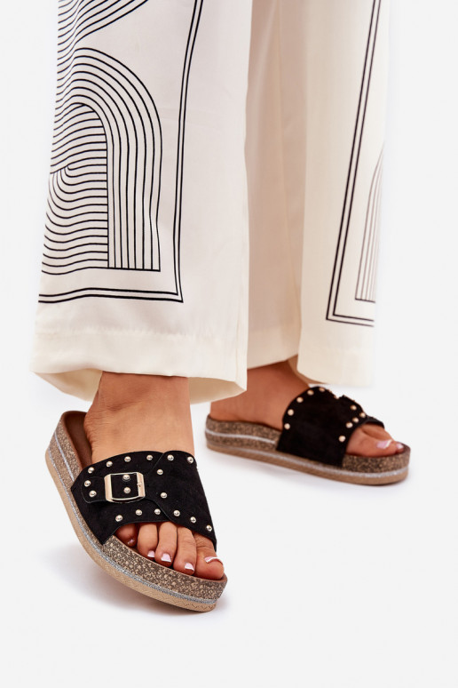 Dámske papuče s platformou s prackami A cvoky čierna Nusithia