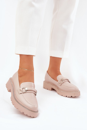 dámske mokasíny Zdobené Cyrkoniami béžová Patina