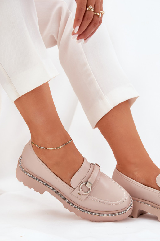 dámske mokasíny Zdobené Cyrkoniami béžová Patina