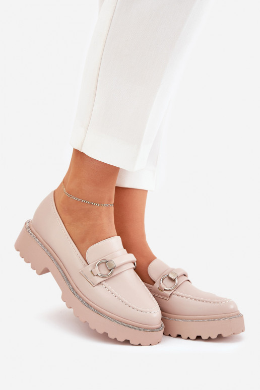 dámske mokasíny Zdobené Cyrkoniami béžová Patina