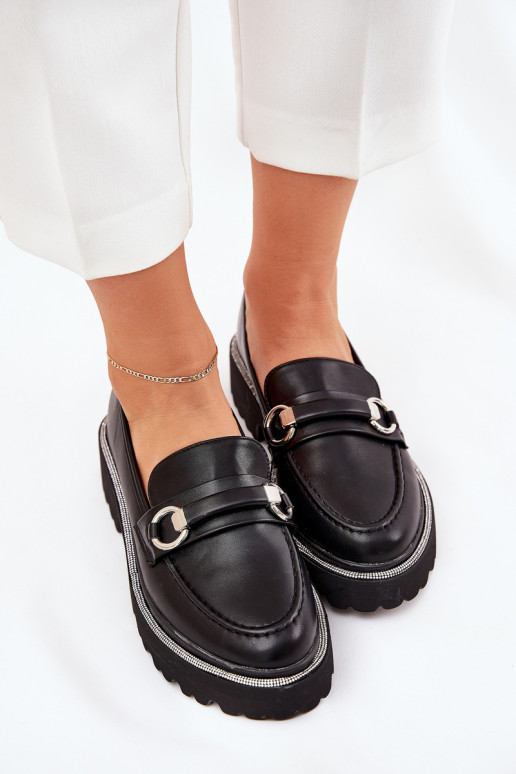 dámske mokasíny Zdobené Cyrkoniami čierna Patina