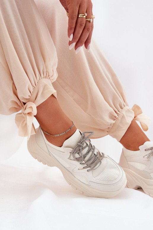 Tenisky model obuvi Dámske s platformou Ozdobnym Šnurovaniem béžová Evalianne