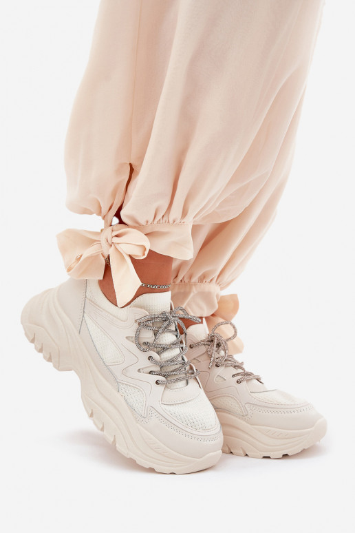 Tenisky model obuvi Dámske s platformou Ozdobnym Šnurovaniem béžová Evalianne