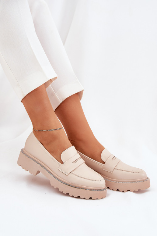 dámske mokasíny Eko Kožené s trblietavými otvormi béžová INilamla