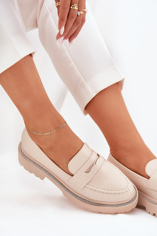 dámske mokasíny Eko Kožené s trblietavými otvormi béžová INilamla