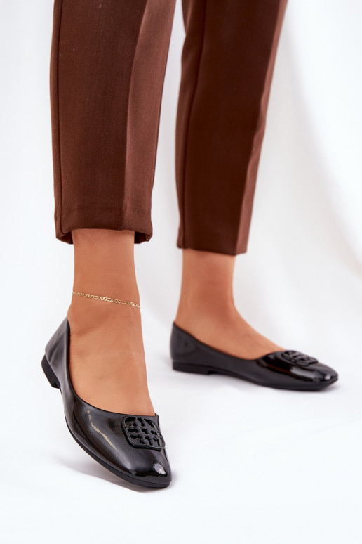 s lakovým efektom Elegantný štýl Balerínky Dámske S Ornatem Detalem Vinceza 17377 čierna