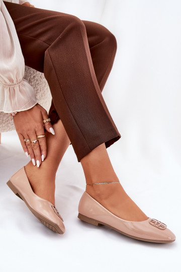 s lakovým efektom Elegantný štýl Balerínky Dámske S Ornatem Detalem Vinceza 17377 béžová