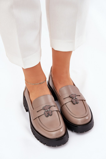 Kožené dámske mokasíny Z Przypinką plyšové medvede Vinceza 18109 béžová