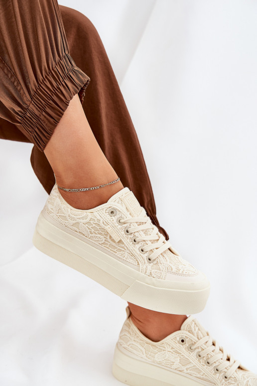 s čipkovými motívmi Bežná obuv Big Star RR274746 béžová s čipkovými motívmi Bežná obuv Big Star RR274746 béžová