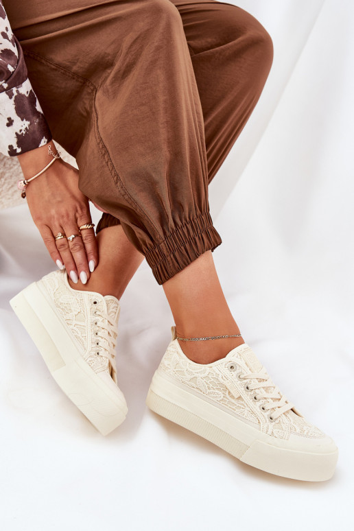 s čipkovými motívmi Bežná obuv Big Star RR274746 béžová s čipkovými motívmi Bežná obuv Big Star RR274746 béžová