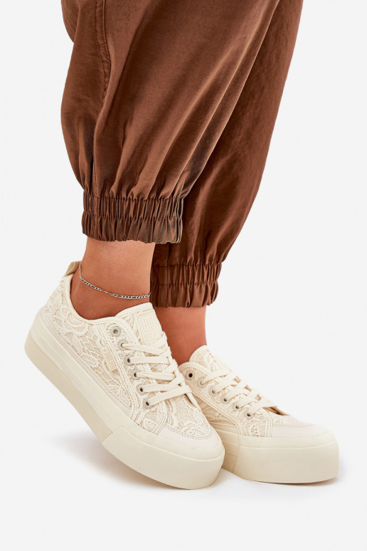 s čipkovými motívmi Bežná obuv Big Star RR274746 béžová s čipkovými motívmi Bežná obuv Big Star RR274746 béžová