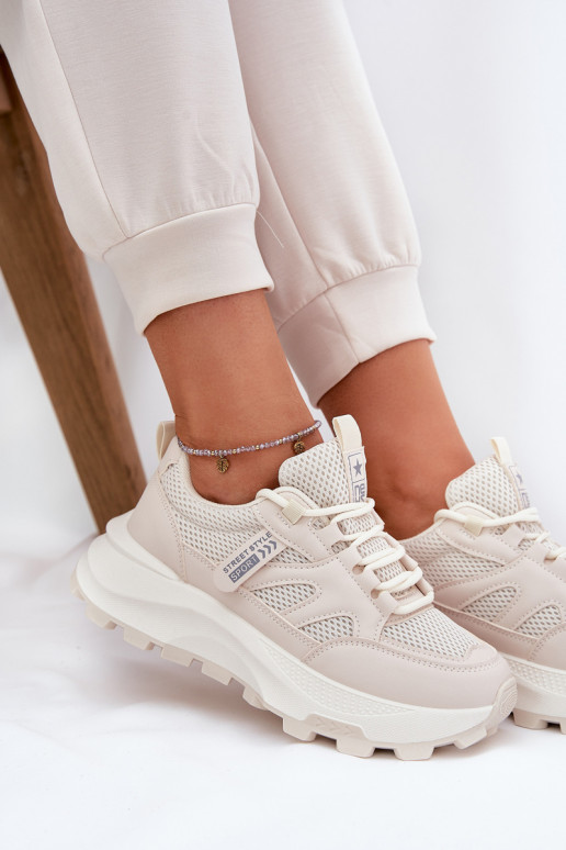 tenisky Tenisky model obuvi Dámske Zapnuté hrubej podrážke béžová Prononice