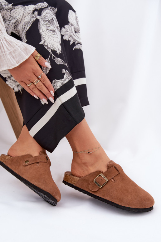 semišové papuče Dreváky Dámske s prackami Big Star RR274A387 Hnedá farba semišové papuče Dreváky Dámske s prackami Big Star RR274A387 Hnedá farba