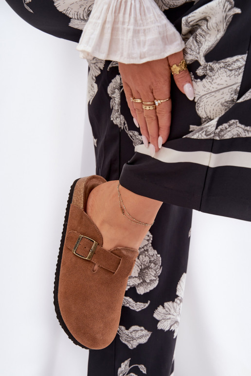 semišové papuče Dreváky Dámske s prackami Big Star RR274A387 Hnedá farba semišové papuče Dreváky Dámske s prackami Big Star RR274A387 Hnedá farba