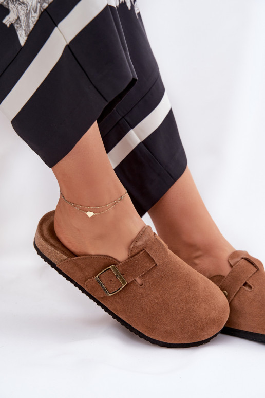 semišové papuče Dreváky Dámske s prackami Big Star RR274A387 Hnedá farba semišové papuče Dreváky Dámske s prackami Big Star RR274A387 Hnedá farba