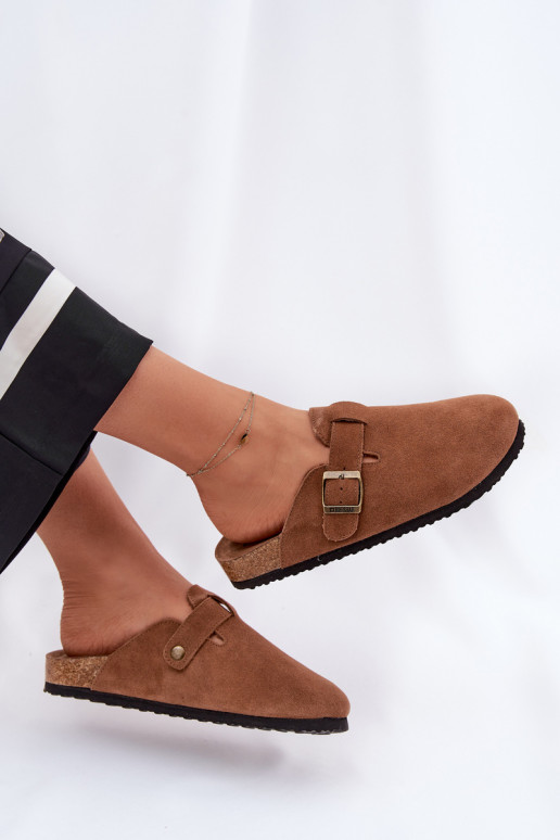 semišové papuče Dreváky Dámske s prackami Big Star RR274A387 Hnedá farba semišové papuče Dreváky Dámske s prackami Big Star RR274A387 Hnedá farba