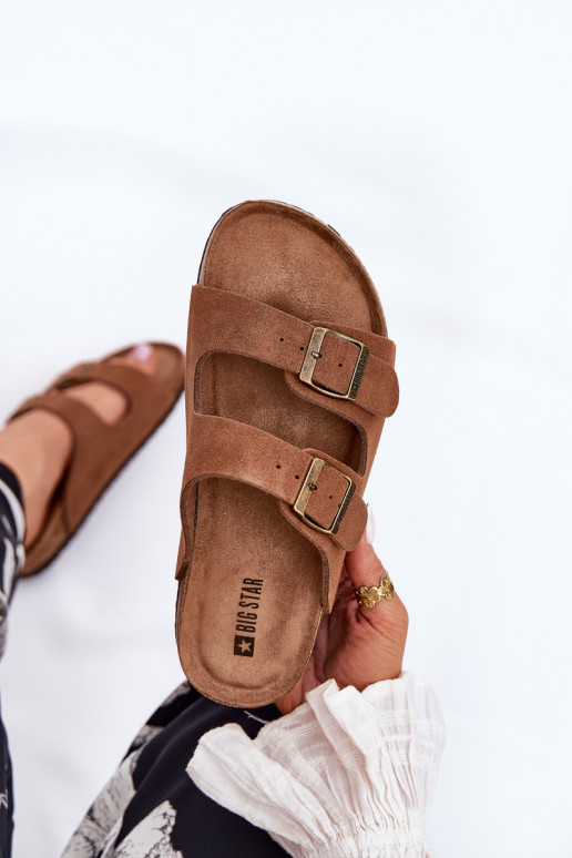 Dámske semišové papuče s prackami Big Star RR274A394 Hnedá farba