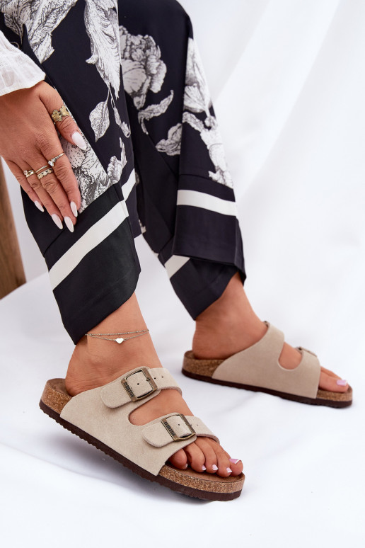 Dámske semišové papuče s prackami Big Star RR274A391 béžová