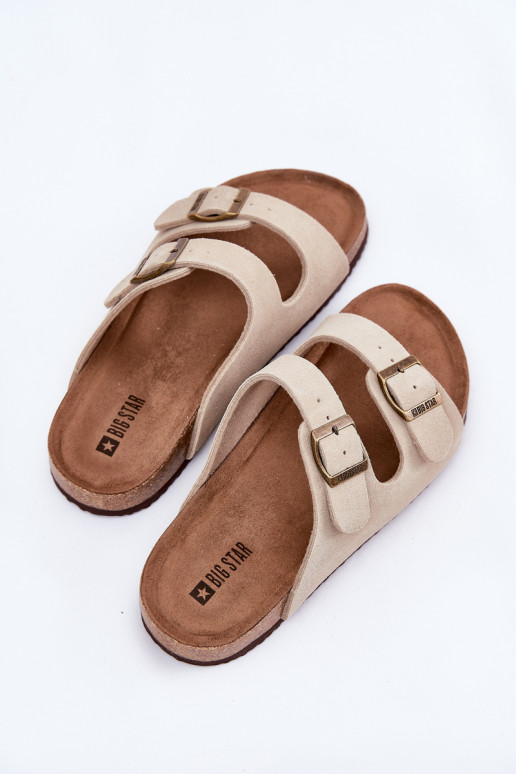 Dámske semišové papuče s prackami Big Star RR274A391 béžová