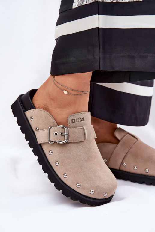 semišové papuče Dreváky Dámske s platformou Big Star RR274A376 béžová