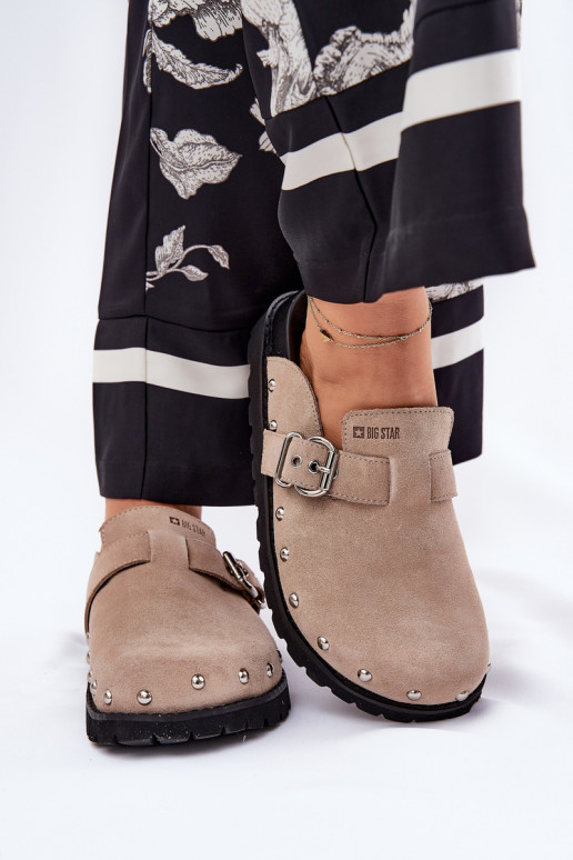 semišové papuče Dreváky Dámske s platformou Big Star RR274A376 béžová