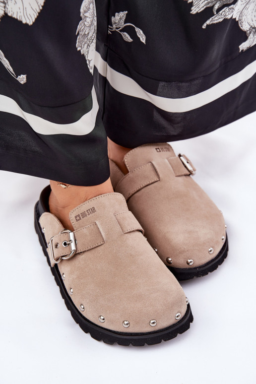 semišové papuče Dreváky Dámske s platformou Big Star RR274A376 béžová