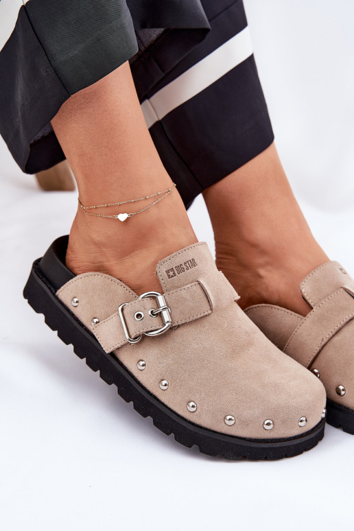 semišové papuče Dreváky Dámske s platformou Big Star RR274A376 béžová