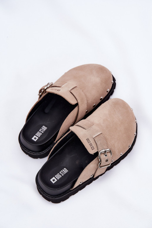 semišové papuče Dreváky Dámske s platformou Big Star RR274A376 béžová