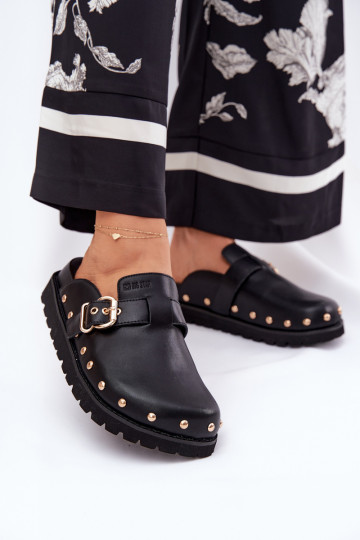 Kožené papuče Dreváky Dámske s platformou Big Star RR274A378 čierna