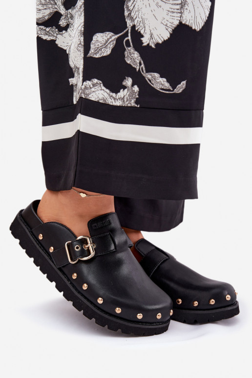 Kožené papuče Dreváky Dámske s platformou Big Star RR274A378 čierna