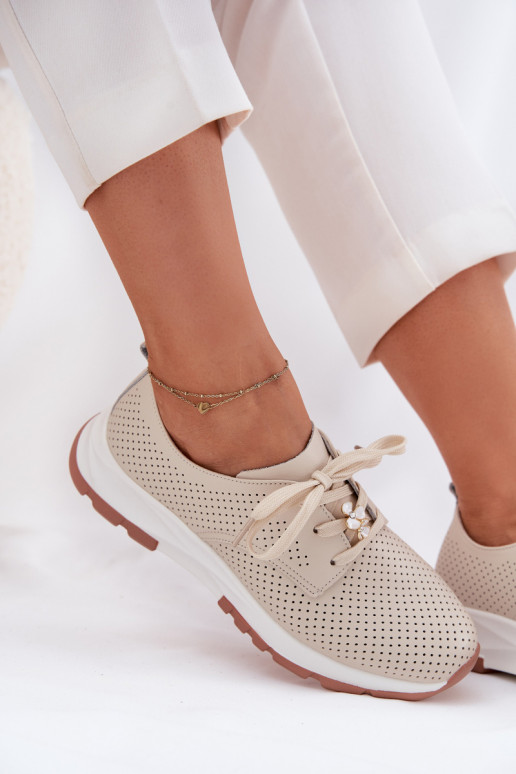 Kožené topánky Dámske Z Przypinką Artiker 54C1811 béžová