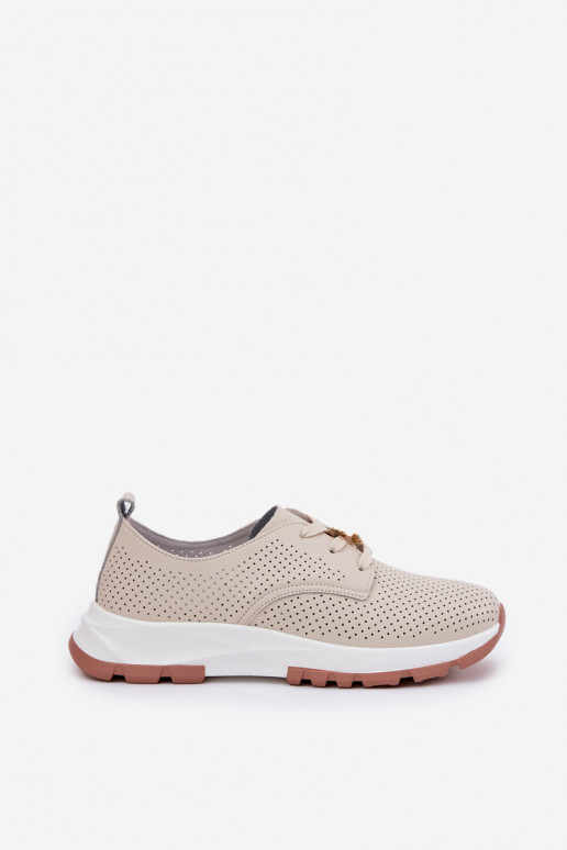 Kožené topánky Dámske Z Przypinką Artiker 54C1811 béžová