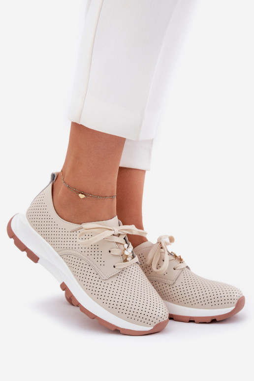 Kožené topánky Dámske Z Przypinką Artiker 54C1811 béžová