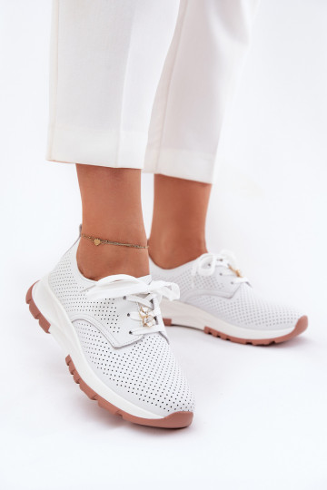 Kožené topánky Dámske Z Przypinką Artiker 54C1810 biela farba