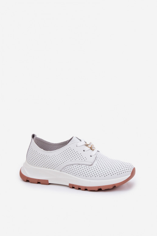 Kožené topánky Dámske Z Przypinką Artiker 54C1810 biela farba