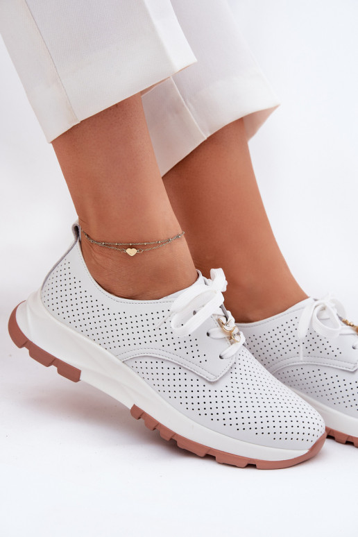 Kožené topánky Dámske Z Przypinką Artiker 54C1810 biela farba