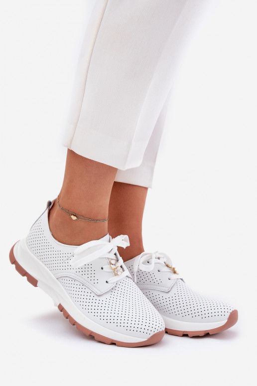 Kožené topánky Dámske Z Przypinką Artiker 54C1810 biela farba