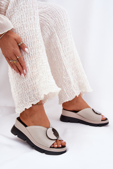 Kožené papuče Dámske s ozdobami S.Barski LR51-662 béžová