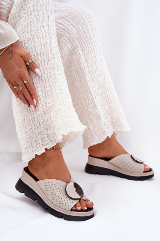 Kožené papuče Dámske s ozdobami S.Barski LR51-662 béžová