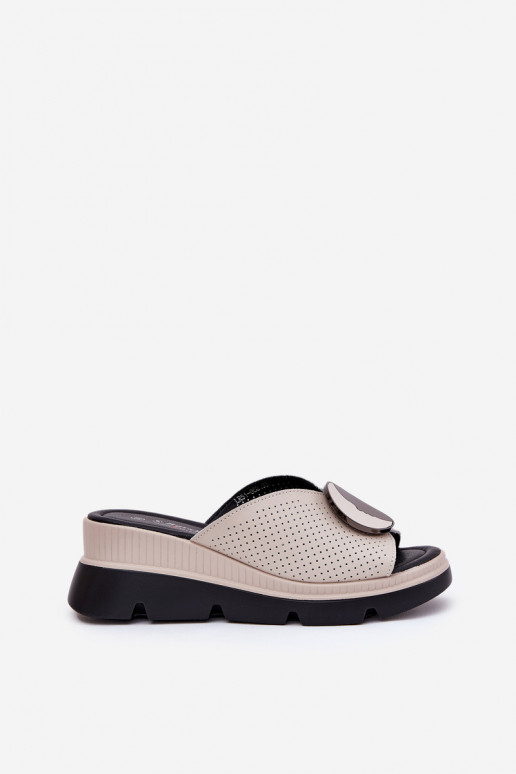 Kožené papuče Dámske s ozdobami S.Barski LR51-662 béžová