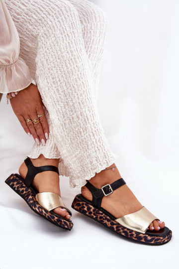 sandále Kožené Dámske s platformou a písomne S.Barski JC51-347 zlatej farby