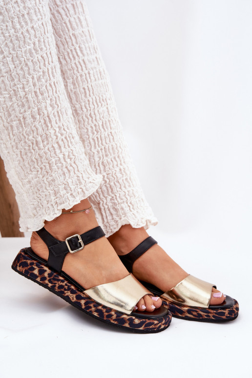 sandále Kožené Dámske s platformou a písomne S.Barski JC51-347 zlatej farby