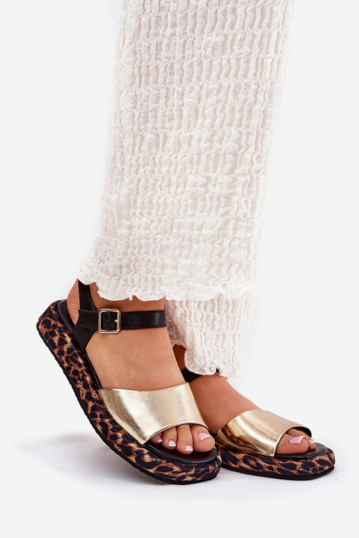 sandále Kožené Dámske s platformou a písomne S.Barski JC51-347 zlatej farby