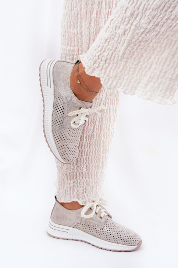 Kožené Jednoduché topánky Dámske s platformou Artiker 56C2113 béžová-zlatej farby