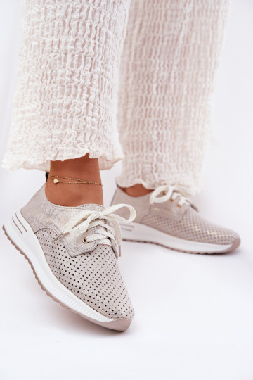 Kožené Jednoduché topánky Dámske s platformou Artiker 56C2113 béžová-zlatej farby 2