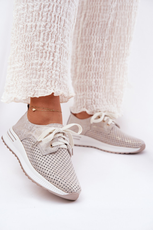 Kožené Jednoduché topánky Dámske s platformou Artiker 56C2113 béžová-zlatej farby