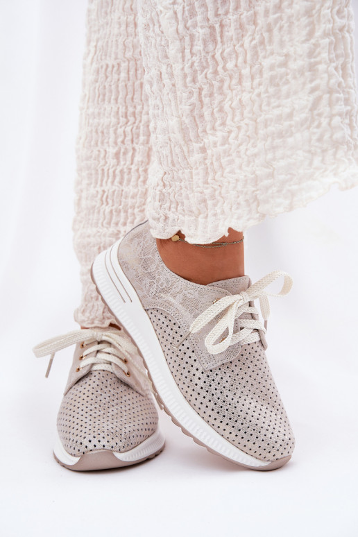 Kožené Jednoduché topánky Dámske s platformou Artiker 56C2113 béžová-zlatej farby